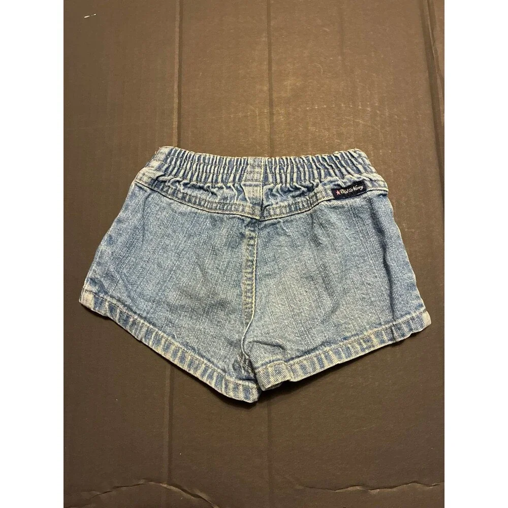 Vintage Old Navy Toddler Denim Shorts Embroidered Floral Pockets 6-12 Months